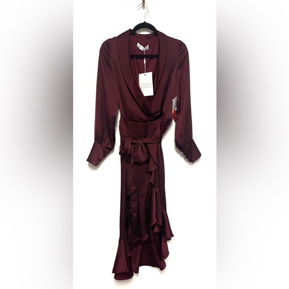 NWT Mac Duggal Ruffle Long Sleeve Faux Wrap Dress - Formal Wedding Guest Prom. - Picture 3 of 7